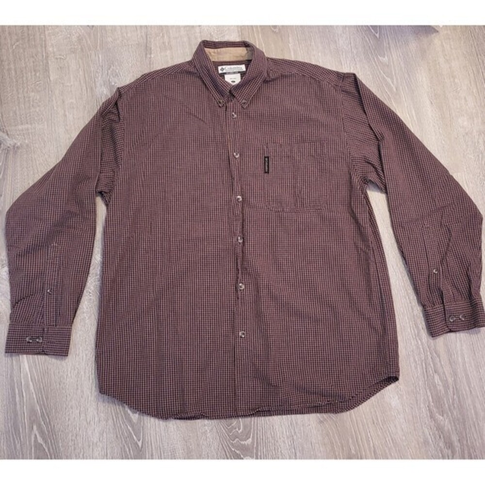 Columbia Sportswear Mens Large Long Sleeve Button‎ Down Shirt Wine Plaid Brown